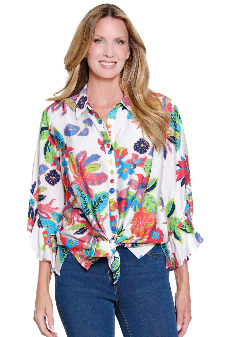 Multiples Front Tie Blouse Multi