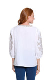 Crinkle Woven Top with Contrast Embroidery - White