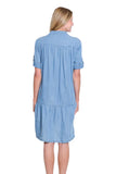 Twill & Denim Dress with Flounce Hem - Light Indigo
