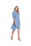 Twill & Denim Dress with Flounce Hem - Light Indigo