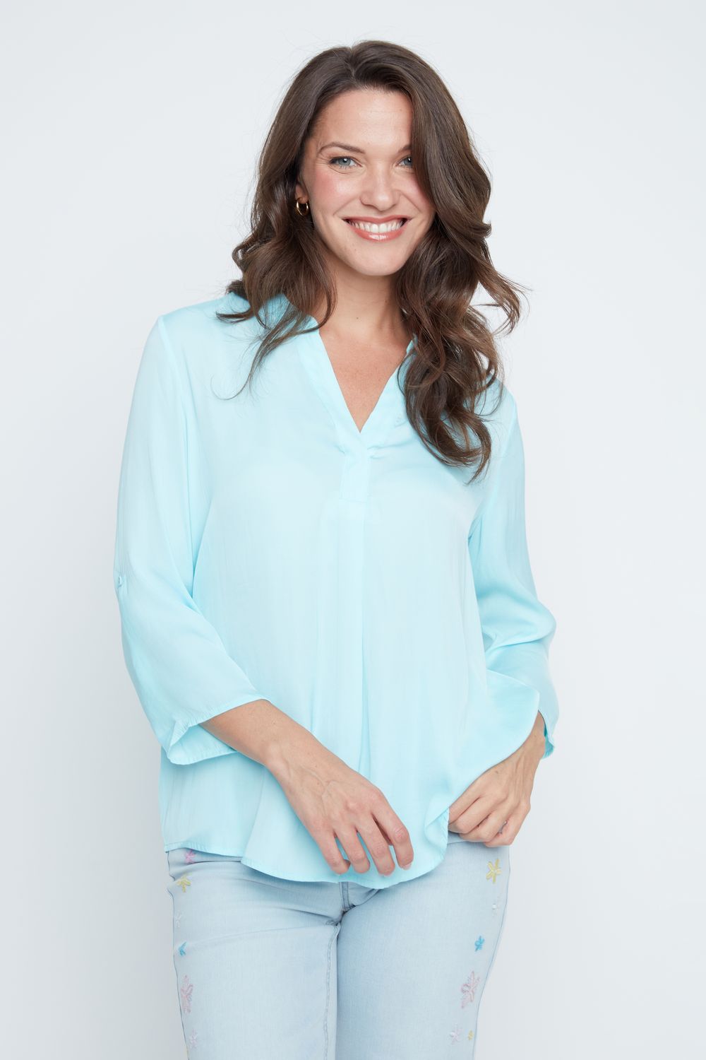Renuar Split Neck Blouse Capri