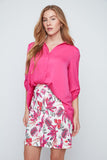 Renuar Split Neck Blouse Geranium