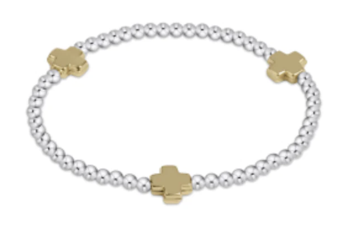 E Newton Signature Cross Sterling Mixed Metal 3mm Bead Gold