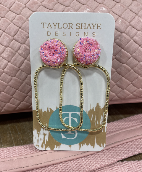 Taylor Shaye Pastel Glitter Hoops Rectangle Pink