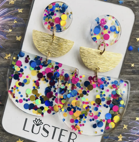Birthday Party Confetti Unique Statement Earrings