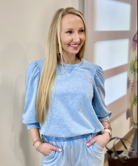 Another Love Tamryn 3/4 Sleeve Top Blue