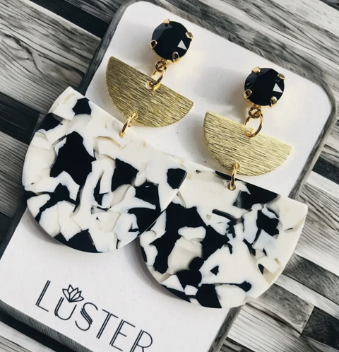 Black + White Stacked Lightweight Acrylic Statement Earrings