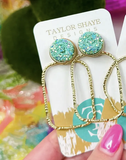 Pastel Glitter Top Hoops Rectangle Mint