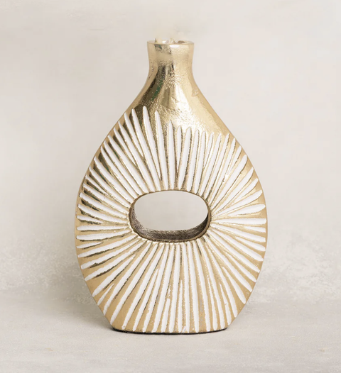 Mary Square Gold & White Lines Small Vase