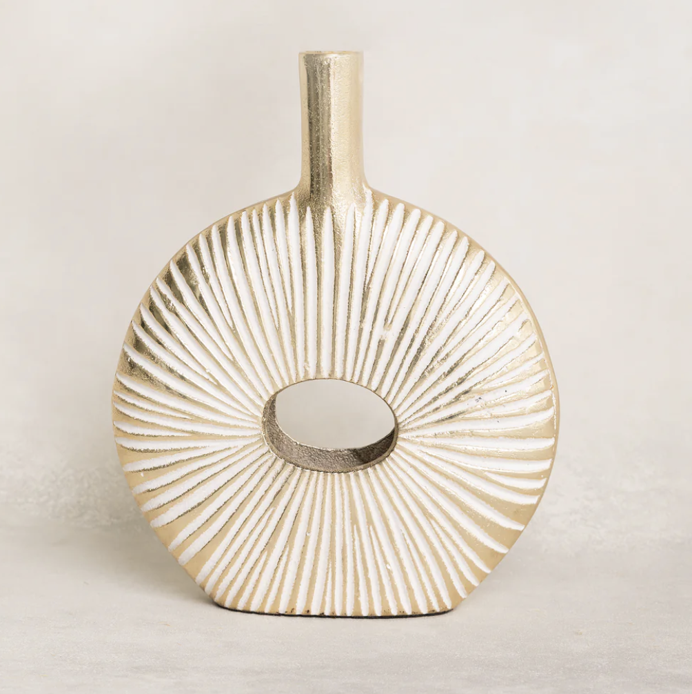 Mary Square Gold & White Lines Vase Large