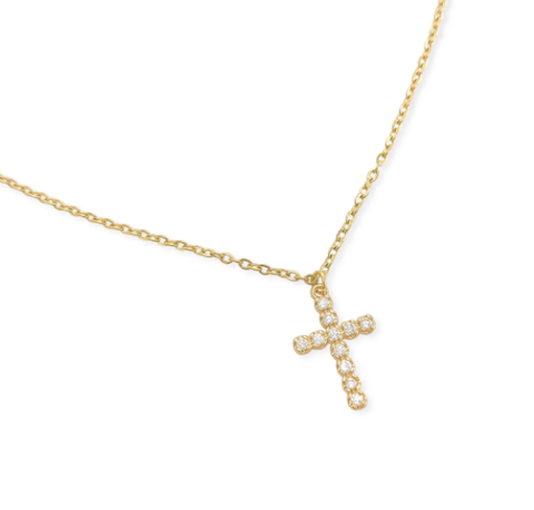 Cross Necklace Gold CZ