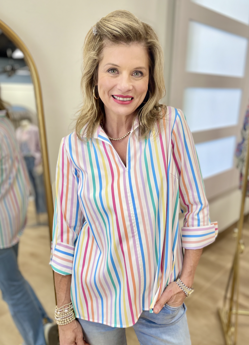 Foxcroft Agnus Rainbow Stripe Top