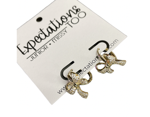 Studded Bow Small Hoop Earrings Gold