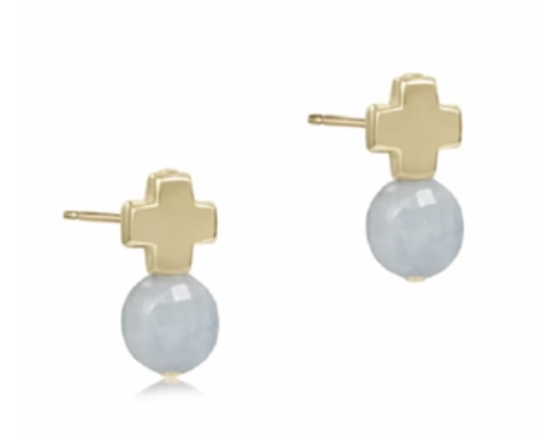E Newton Signature Cross Gold Stud Aquamarine