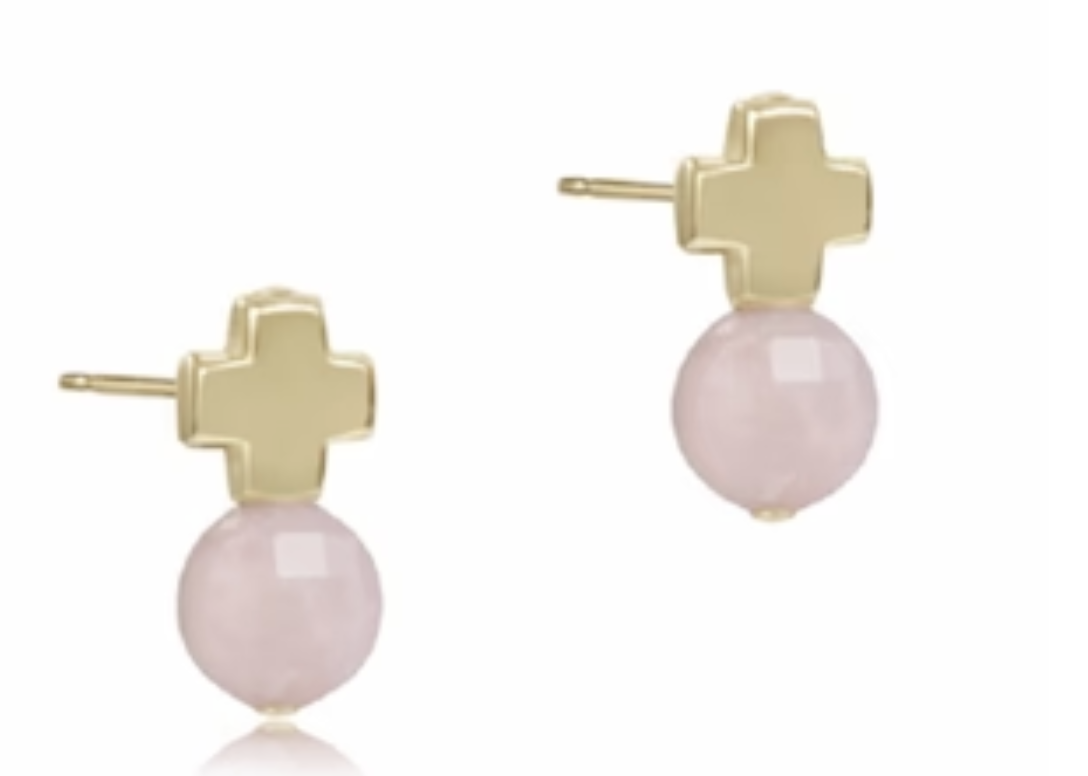 E Newton Signature Cross Gold Stud Pink Opal