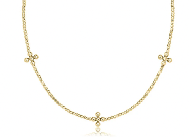 E Newton 15" Choker Signature Cross Gold Pattern 2mm Bead Signature Cross Gold