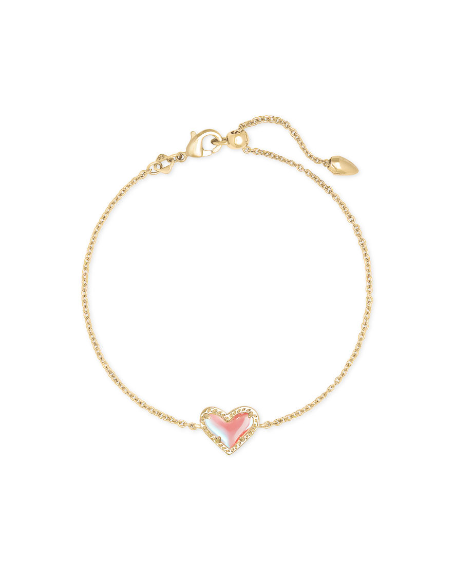 Kendra Scott Ari Heart Gold Chain Bracelet Dichroic Glass