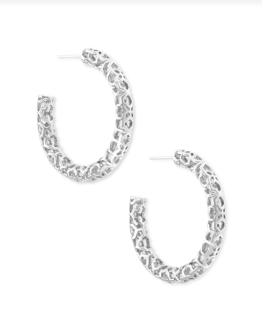 Kendra Scott Maggie 1.5' Hoop Earrings Rhodium Filigree Metal
