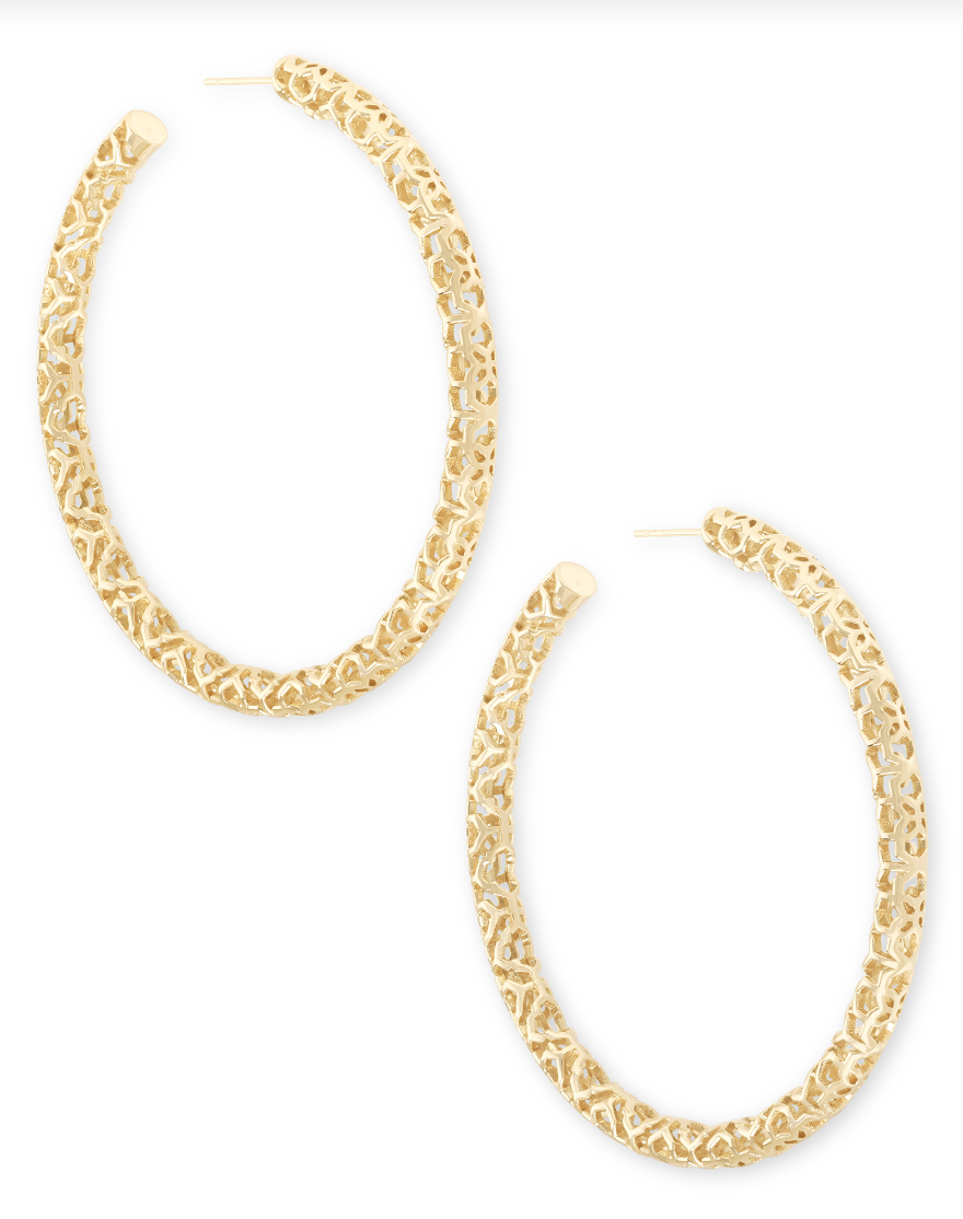 Kendra Scott Maggie 2.5' Hoops Gold Filigree Metal