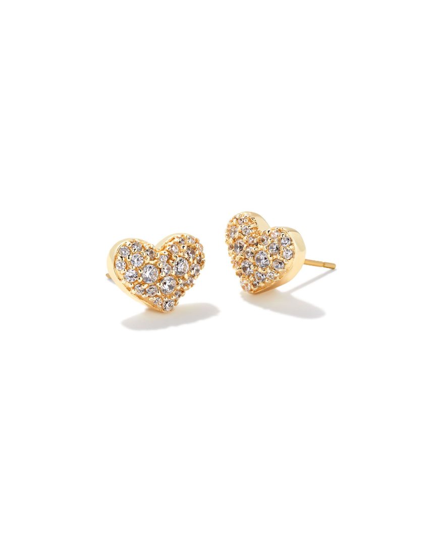 Kendra Scott Ari Gold Pavé Crystal Heart Earrings White Crystal