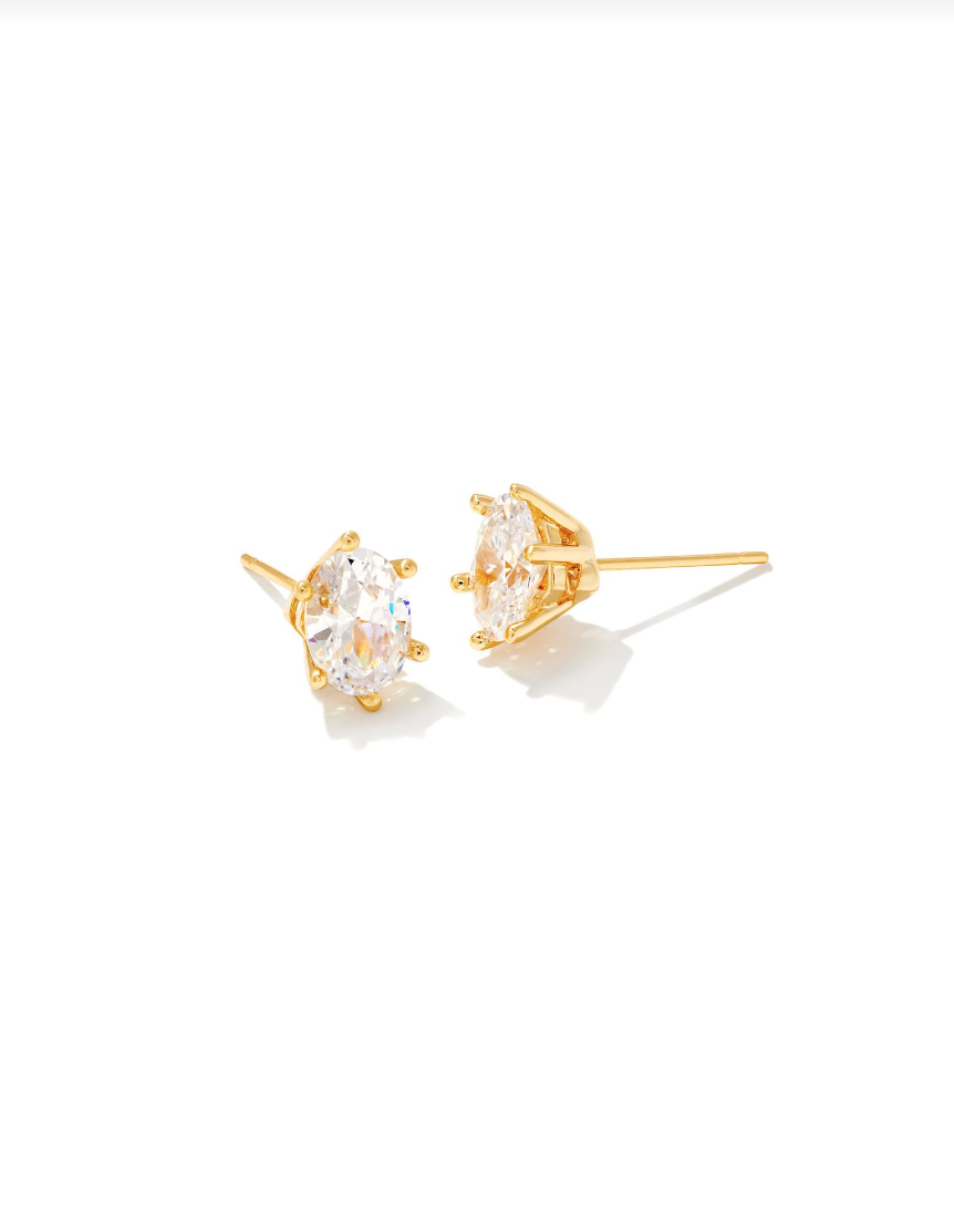 Kendra Scott Cailin Gold Crystal Stud Earrings White Crystal