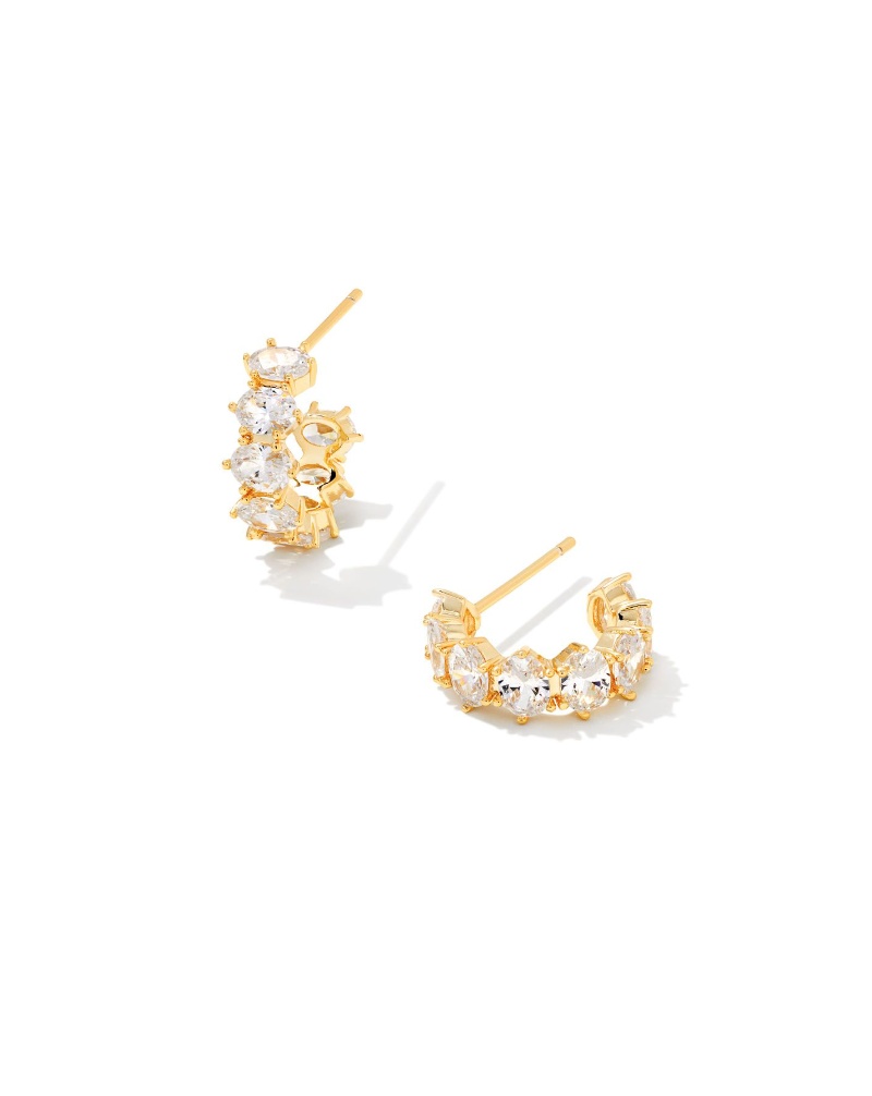 Kendra Scott Cailin Gold Crystal Huggie Earrings White Crystal