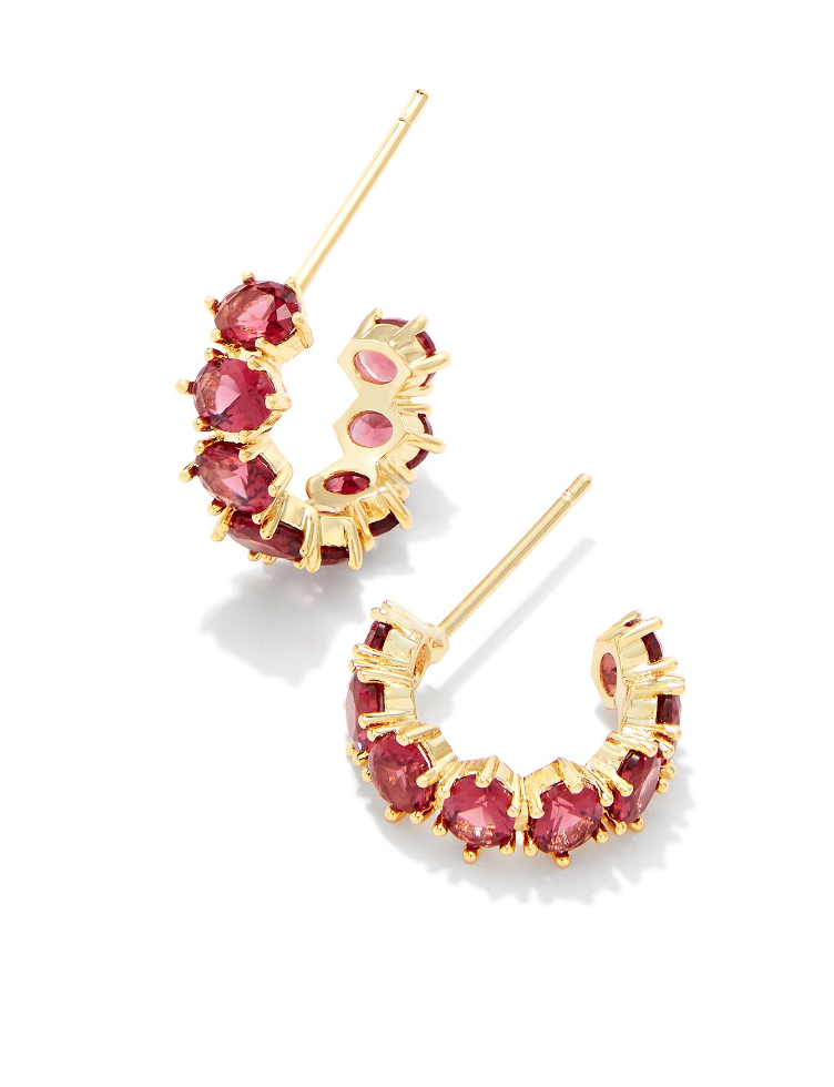 Kendra Scott Cailin Gold Crystal Huggie Earrings Red Crystal