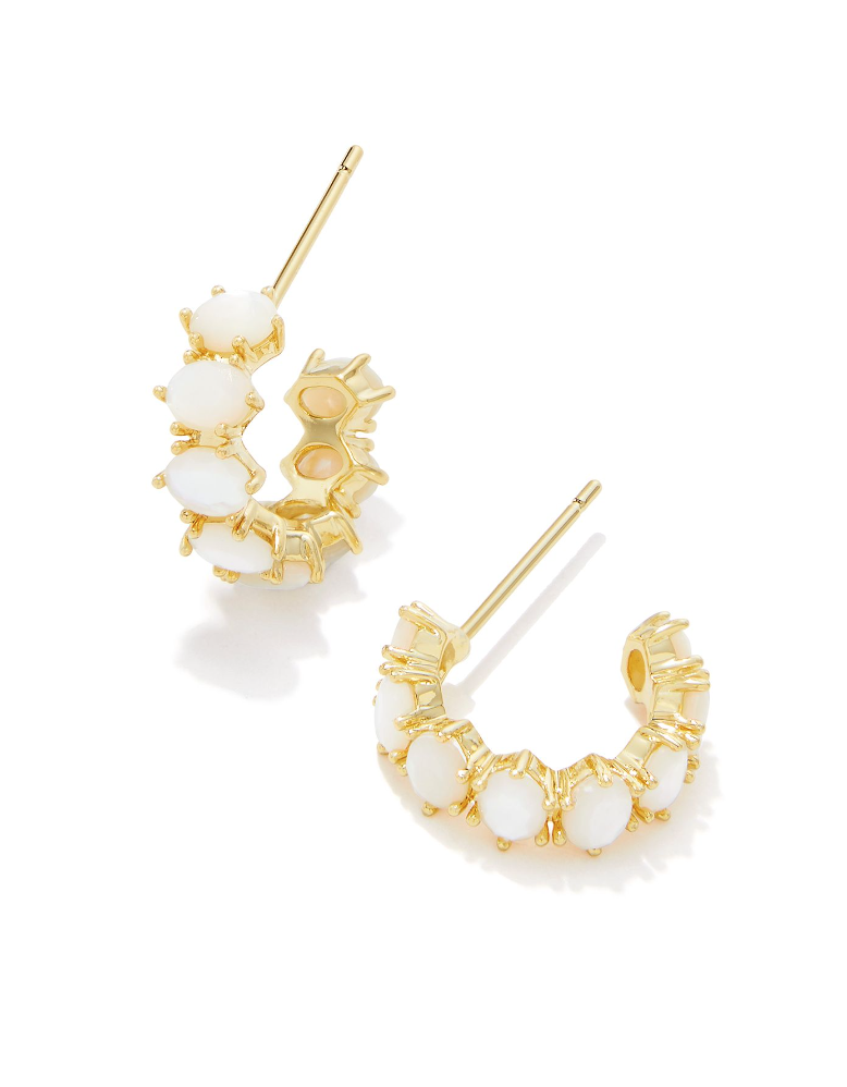 Kendra Scott Cailin Gold Crystal Huggie Earrings Ivory Mother of Pearl