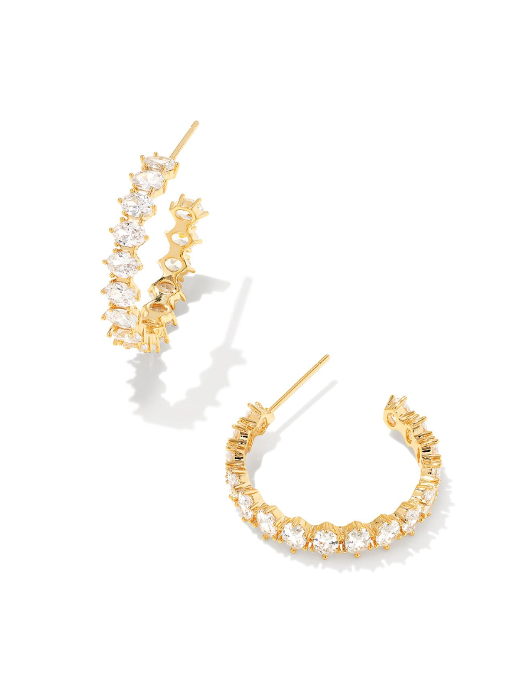 Kendra Scott Cailin Gold Crystal Hoop Earrings White Crystal