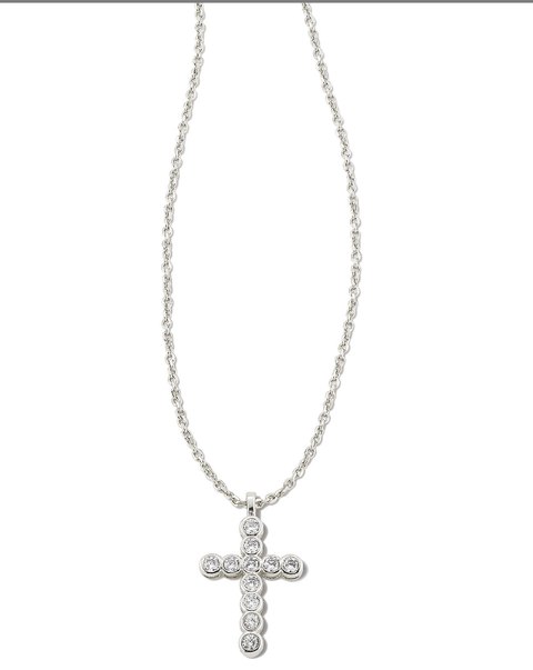 Kendra Scott Cross Silver Pendant Necklace White Crystal