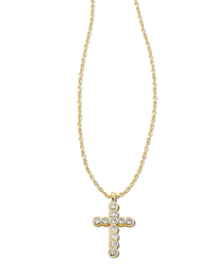 Kendra Scott Cross Gold Pendant Necklace White Crystal