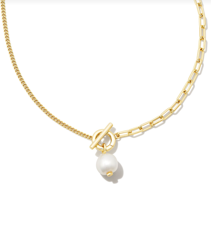 Kendra Scott Leighton Gold Pearl Chain Necklace White Pearl