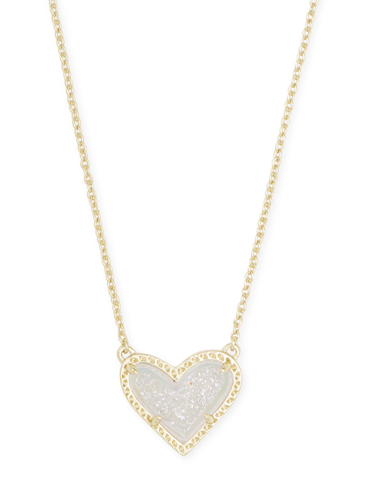 Kendra Scott Ari Heart Pendant Necklace Gold Iridescent Drusy