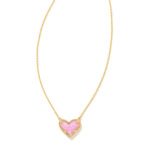 Kendra Scott  Ari Heart Gold Pendant Necklace Bubblegum Pink Kyocera Opal