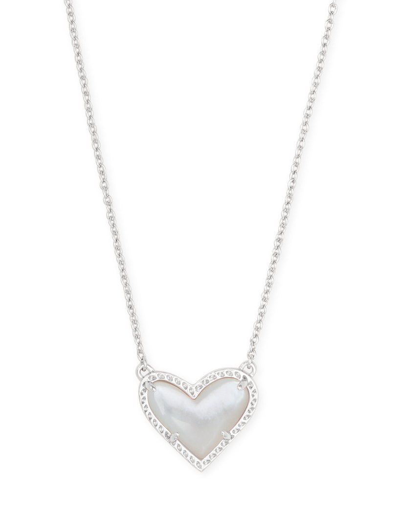 Kendra Scott Ari Heart Pendant Necklace Rhodium Ivory Mother of Pearl