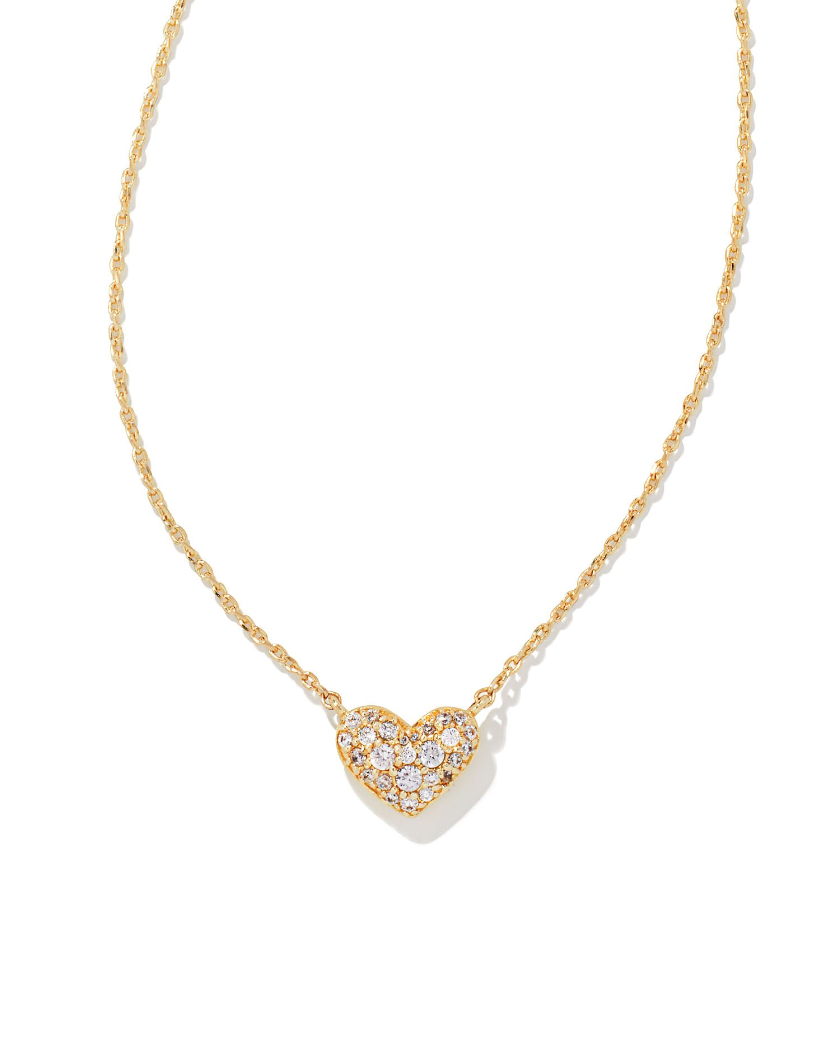 Kendra Scott Ari Gold Pavé Crystal Heart Necklace White Crystal