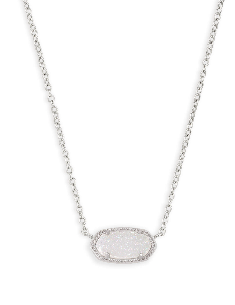 Kendra Scott Elisa Pendant Necklace Rhodium Iridescent Drusy