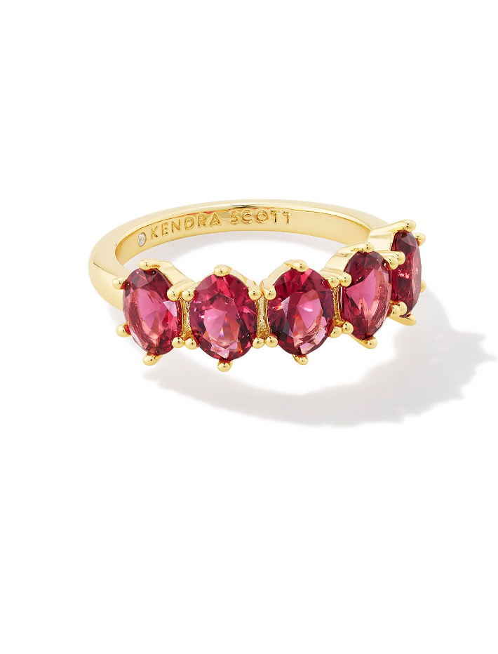 Kendra Scott Cailin Gold Crystal Band Ring Burgundy Crystal