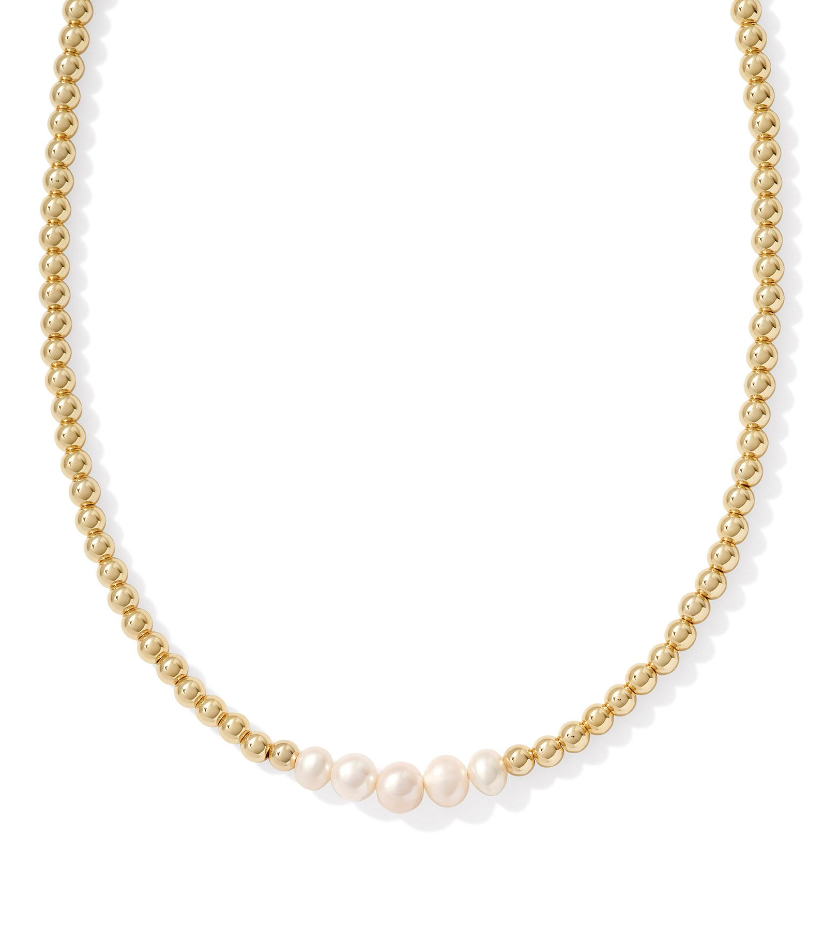 Kendra Scott Eve Gold Beaded Strand Necklace White Pearl