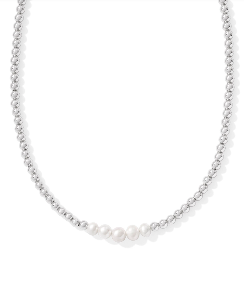 Kendra Scott Eve Silver Beaded Strand Necklace White Pearl
