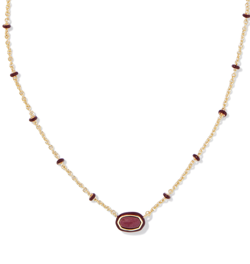 Kendra Scott Mini Elisa Gold Enamel Frame Short Pendant Necklace Maroon Magnesite