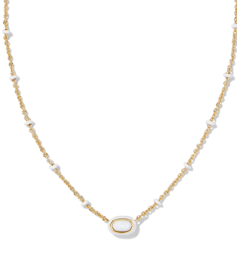Kendra Scott Mini Elisa Gold Enamel Frame Short Pendant Necklace White Mother of Pearl