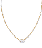 Kendra Scott Mini Elisa Gold Enamel Frame Short Pendant Necklace White Mother of Pearl