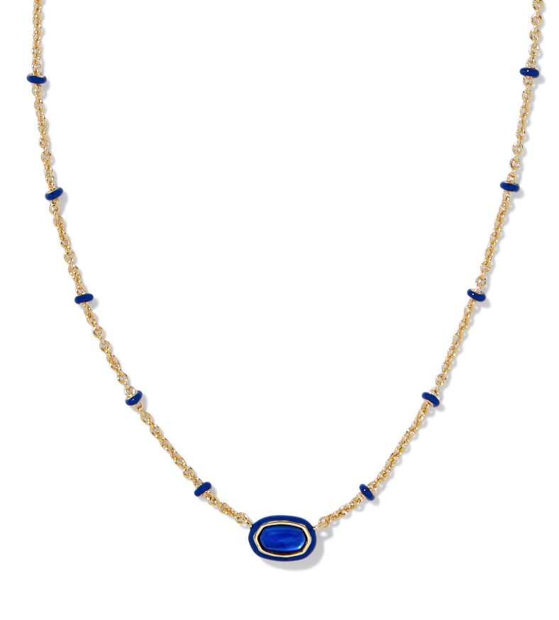 Kendra Scott Mini Elisa Gold Enamel Frame Short Pendant Necklace Cobalt Illusion