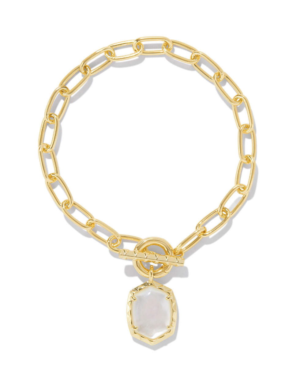 Kendra Scott Daphne Gold Link and Chain Bracelet Ivory Mother of Pearl