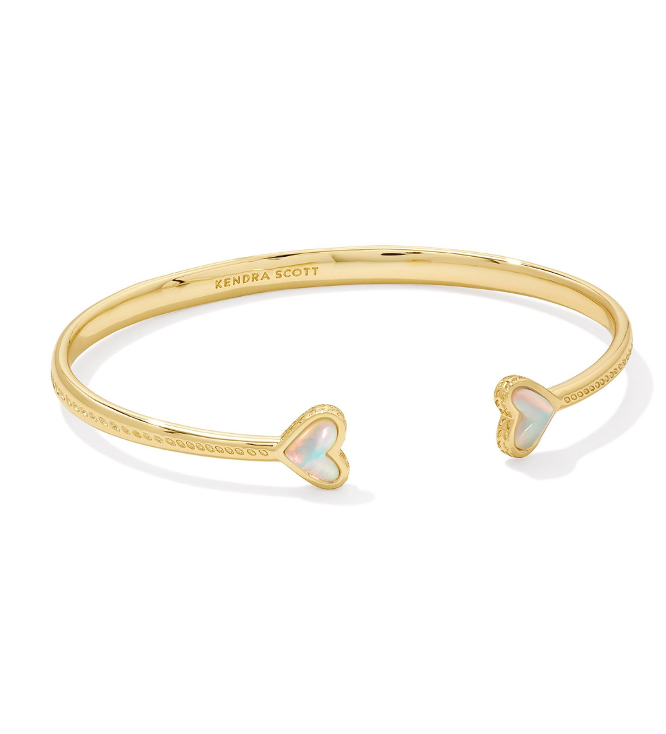 Kendra Scott Framed Ari Heart Gold Cuff Bracelet White Opalescent Resin