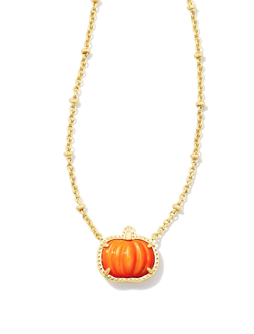 Kendra Scott Pumpkin Short Pendant Necklace Gold Orange Mother of Pearl