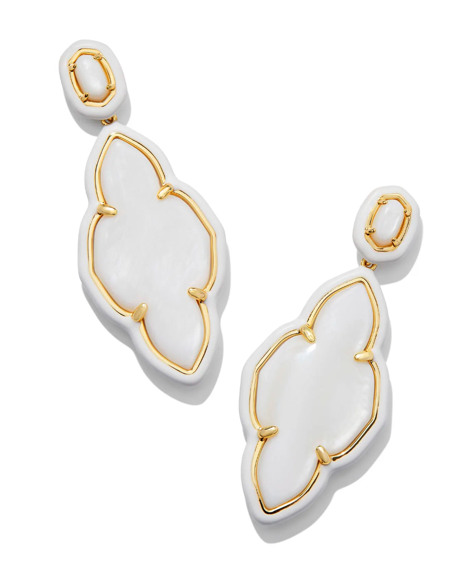 Kendra Scott Abbie Gold Enamel Frame Statement Earrings White Mother of Pearl