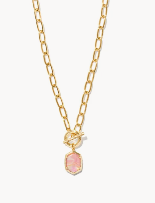 Kendra Scott Daphne Convertible Gold Link and Chain Necklace Light Pink Iridescent Abalone