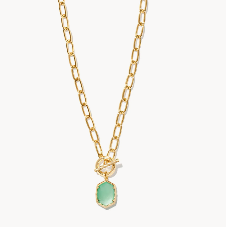 Kendra Scott Daphne Convertible Gold Link and Chain Necklace in Light Green Mother-of-Pearl